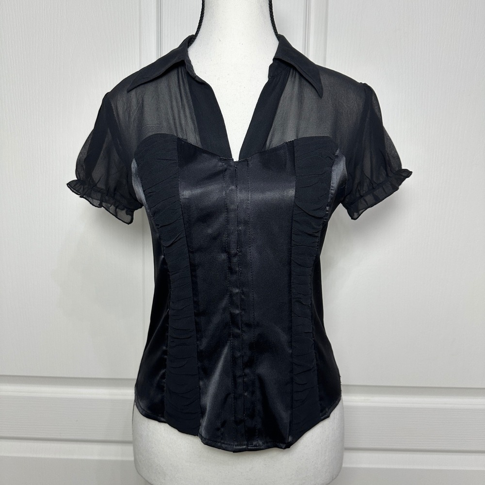 VTG Y2K INC Sheer Ruffle Top Whimsigoth‎ Romantic Mixed Media Fairy Grunge 4P - Picture 9 of 10